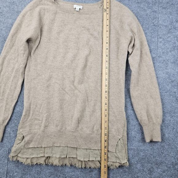 Garnet Hill Sweater Womens Medium Tan Cashmere Layered Sheer Hem Cottage Classic - Picture 5 of 7